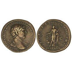 Sestercio. - Acuñada el 112-114 d.C. - TRAJANO. - Anv.: IMP. CAES. HERVAE TRAIANO AVG. GER. DAC. P.