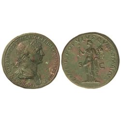 Sestercio. - Acuñada el 114-117 d.C. - TRAJANO. - Anv.: IMP. CAES. TRAIANO OPTIMO AVg. GER. DAC. P.