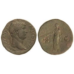 Sestercio. - Acuñada el 134-138 d.C. - ADRIANO. - Anv.: HADRIANVS AVG. COS. III P. P. Cabeza descubi