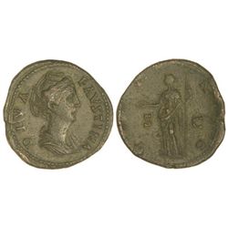 Sestercio. - Acuñada posterior 141 d.C. - FAUSTINA MADRE. - Anv.: DIVA FAVSTINA. Busto drapeado a de