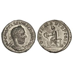 Denario. - Acuñada el 217 d.C. - MACRINO. - Anv.: IMP. C. M. OPEL. SEV. MACRINVS AVG. Busto laureado