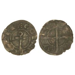 Diner. - PONÇ HUG IV. - COMTAT D´EMPÚRIES. - Anv.: :COMES-E(MP)VR. Espada con el pomo en forma de an