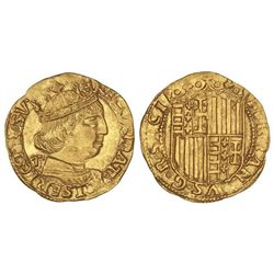 Ducat. - FERRAN I de NÀPOLS. - Anv.: RECORDAT:MISERICOR:SV:. Busto coronado a derecha, detrás T. Rev