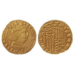 Ducat. - FERRAN I de NÀPOLS. - Anv.: RECORDATS.MISERI.SVE. Efigie coronada a derecha, detrás T. Rev.