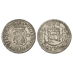 1/2 Real. - 1746. - MÉXICO. - M. - Columnario. Rectificación de fecha sobre fecha poco visible (¿34?