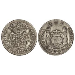 2 Reales. - 1744. - MÉXICO. - M. - Columnario. Pátina. Cal-1296. MBC+. - -