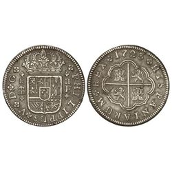 2 Reales. - 1723. - SEGOVIA. - F. - Ensayador F tamaño medio. (Golpes y rayas). Cal-1404. MBC. - -