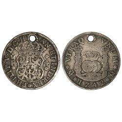 4 Reales. - 1742. - MÉXICO. - M.F. - Columnario. Pátina. (Perforación). ESCASA. Cal-1059. BC+. - -