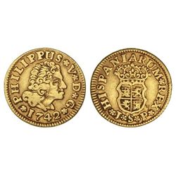 1/2 Escudo. - 1742. - SEVILLA. - J.P. - (Leves rayitas en reverso). RARA. Cal-581. MBC. - -