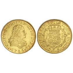 8 Escudos. - 1739. - MÉXICO. - M.F. - (Golepcito en canto). RARA. Cal-133; XC-435. MBC+. - -