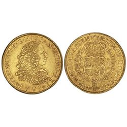 8 Escudos. - 1751. - LIMA. - J. - (Hojita en reverso). Cal-18; XC-577. EBC. - -