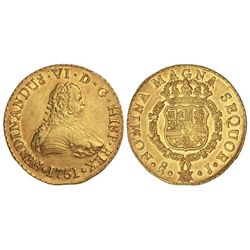 8 Escudos. - 1751. - SANTIAGO. - Brillo original. Acuñación perfecta muy rara en estas piezas. (Ínfi