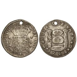 4 Reales. - 1768. - GUATEMALA. - P. - (Perforación). ESCASA. Cal-1051. (MBC). - -