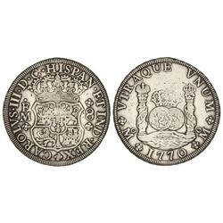 8 Reales. - 1770 -. MÉXICO. - F.M. - 27,0 grs. Columnario. (Golpecitos). Cal-912. MBC-/MBC. - -