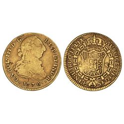 2 Escudos. - 1776. - POPAYÁN. - S.F. - (Golpes en canto). Cal-506. (MBC-). - -