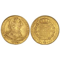4 Escudos. - 1774/3. - SEVILLA. - C.F. - Sobrefecha sólo visible en la parte superior del 4. (Hojita