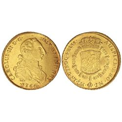 8 Escudos. - 1766. - LIMA. - J.M. - Restos de brillo original. (Leves rayitas en anverso). MUY RARA.