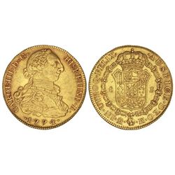8 Escudos. - 1774. - MADRID. - P.J. - Brillo original. Magnífico ejemplar. MUY ESCASA. Cal-54; XC-72