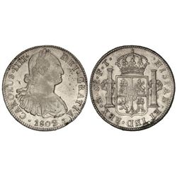 8 Reales. - 1802. - MÉXICO. - F.T. - (Rayitas, pequeña rotura de cuño en anverso y golpecitos en can
