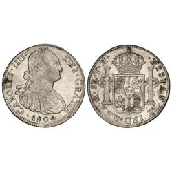 8 Reales. - 1804. - - MÉXICO. - T.H. - (Pequeñas zonas de plata agria y golpecitos. Cal-701. MBC+. -