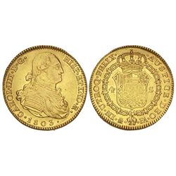 4 Escudos. - 1803. - MADRID. - F.A. - Restos de brillo original. ESCASA. Cal-207. MBC+. - -