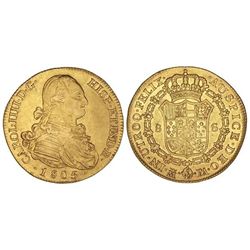 8 Escudos. - 1805. - MADRID. - F.A. - Restos de brillo original. MUY ESCASA. Cal-35; XC-1014. MBC+.