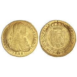8 Escudos. - 1808. - POPAYÁN. - J.F. - Brillo original. ESCASA. Cal-91; XC-1075. EBC+. - -