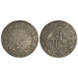 5 Pesetas. - 1808. - BARCELONA. - Pátina oscura. (Pequeños golpecitos). Cal-13. MBC+. - -