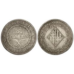 5 Pesetas. - 1809. - BARCELONA. - (Rayas y leves golpecitos en reverso). Cal-14. MBC. - -