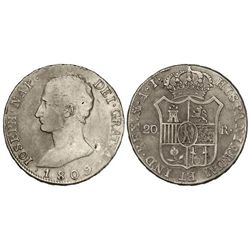 20 Reales. - 1809. - MADRID. - A.I. - Pátina en reverso. Águila grande. Intento de perforación. (ray