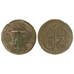 1 Cuarto. - 1820. - SANTA MARTA. - (Ligeras oxidaciones). Cal-1668. MBC+. - -