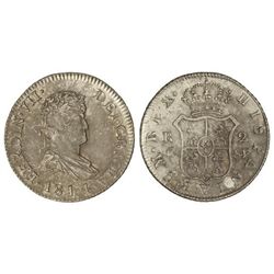 2 Reales. - 1814. - CATALUNYA. - S.F. - Variante final del lazo curvado y más largo. Pátina. Restos