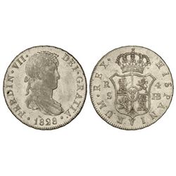 4 Reales. - 1828. - SEVILLA. - J.B. - Restos de brillo original. Acuñación algo floja. Cal-818. EBC-