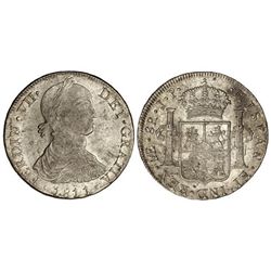 8 Reales. - - 1811. - - LIMA. - - J.P. - - Busto indígena. Pátina y restos de brillo original. CCT-4