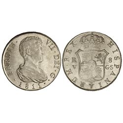 8 Reales. - 1811. - VALENCIA. - G.S. - Brillo original. Acuñación floja en parte reverso, habitual e