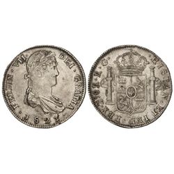 8 Reales. - 1821. - ZACATECAS. - R.G. - Pátina. (Leves hojitas en anverso). Cal-697. MBC+/EBC-. - -