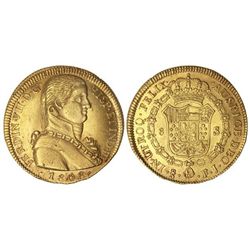 8 Escudos. - 1808. - SANTIAGO. - F.J. - Busto Almirante. Restos de brillo original. RARA. Cal-112; X