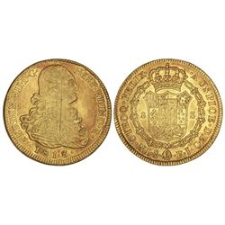 8 Escudos. - 1813/2. - SANTIAGO. - F.J. - Busto de Carlos IV. Pátina. (Rayitas de ajuste de peso en