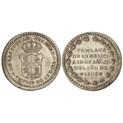Medalla Proclamación. - 13 Agosto 1808. - MÉXICO. - AR. Ø 39 mm. Módulo 8 Reales. (Hojita en reverso