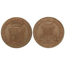 6 Cuartos. - 1846. - BARCELONA. - Acuñación algo floja en reverso. Flores de 7 pétalos. Cal-698. MBC