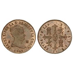 8 Maravedís. - 1849. - JUBIA. - Pátina y brillo originales. (Pequeñas hojitas en anverso). Cal-487.