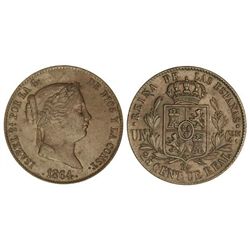 25 Céntimos de Real. - 1864. - BARCELONA. - MUY ESCASA. Cal-588. EBC. - -