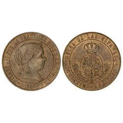 5 Céntimos de Escudo. - 1867. - BARCELONA. - O.M. - Parte de brillo original. Cal-624. EBC. - -