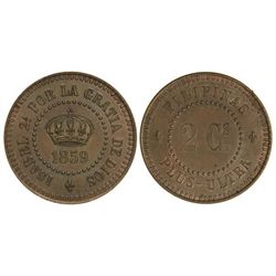 Prueba 2 Centavos. - 1859. - MANILA. - AE. Prueba con el año 1859, se acuñó probablemente en Brusela