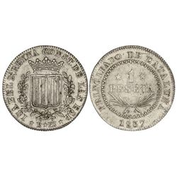 1 Peseta. - 1837. - BARCELONA. - P.S. - Brillo original. (Leves hojitas). Cal-258. EBC. - -
