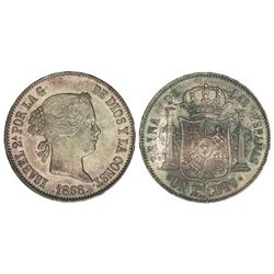 1 Escudo. - 1868 (*18-68). - MADRID. - Brillo original. Pátina irisada. (Levísimas rayitas en anvers