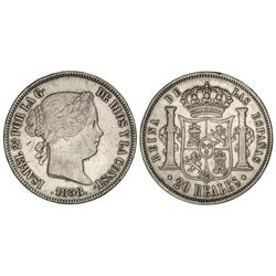 20 Reales. - 1858. - MADRID. - (Rayas y golpecitos en canto). Cal-180. (MBC). - -