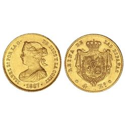 4 Escudos. - 1867. - MADRID. - (Golpecito en gráfila del anverso). Cal-111. EBC. - -