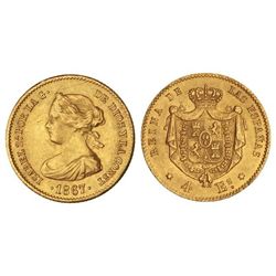 4 Escudos. - 1867. - MADRID. - (Leves rayitas en anverso). Cal-111. MBC+. - -