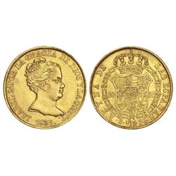 80 Reales. - 1839. - BARCELONA. - P.S. - (Rayitas en anverso). Cal-55. EBC-. - -